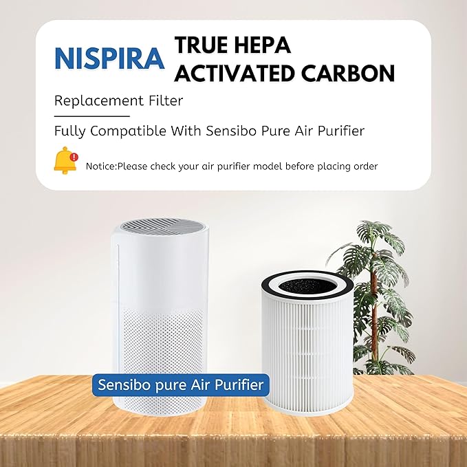 Nispira 3-in-1 True HEPA Activated Carbon Replacement Filter Compatible with Sensibo Pure Air Purifier, 3 Packs