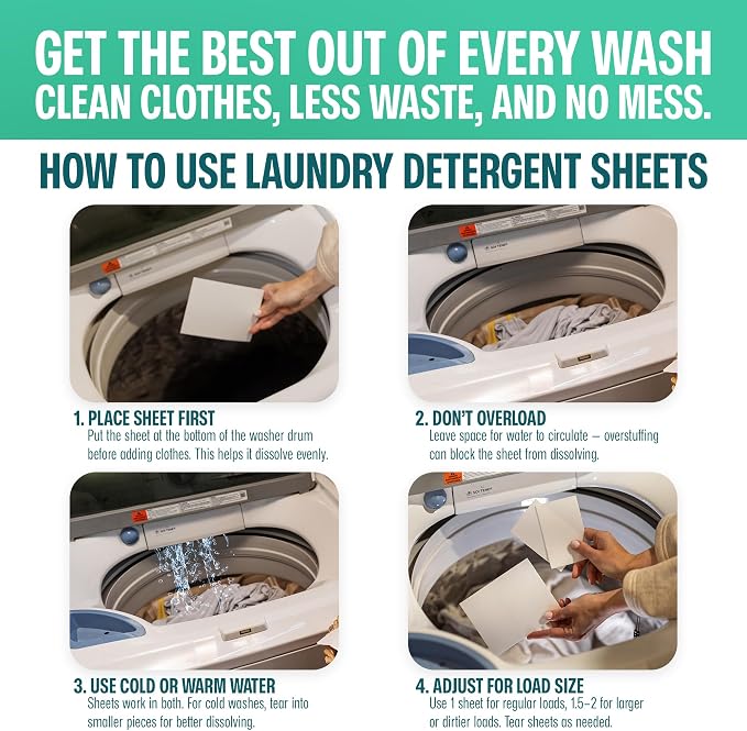 Sudstainables Laundry Detergent Sheets 60 Loads – Dissolvable Laundry Sheet for Washing Machines, Compact Alternative to Liquid & Powder Detergent, Travel-Friendly Soap | Lemon