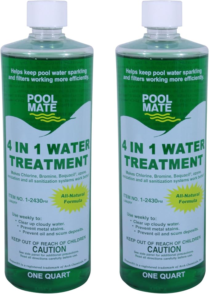 Pool Mate 1-Quart 2-Pack Concentrated 4-In-1 Water Treatment, Pool Clarifier, Made in USA