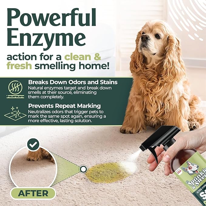 Sprinkle & Sweep: Pet Stain & Odor Enzyme Spray - 32oz - No Scrubbing Concentrated Formula, Dog & Cat Urine & Mess Destroyer, Carpet Spot Cleaning