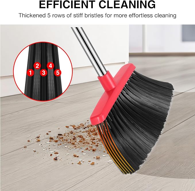 Broom and Dustpan Set, Long Adjustable Handle Broom Dustpan Combo with Dustpan Teeth to Automatically Clean Hair+Multifunction Silicone Broom, Silicone Floor Squeegee Broom for Home Bathroom, Kitchen