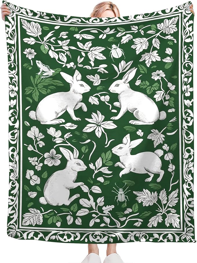 Tijuboni Rabbit Throw Blanket - Botanical Hare Insect - Bunny Gifts for Girls Women Boys Men Kids Adults Soft Flannel Fleece Blanket for Couch Sofa Bed Home Decor 50"x60"