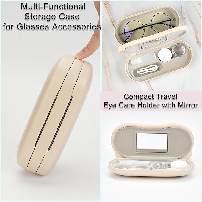 Lasiyanor 2 in 1 Eyeglass Case Portable Double Sided Contact Lens Box Multifunction With Tool for Travel Daily Outdoor