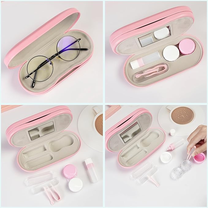 Lasiyanor 2 in 1 Eyeglass Case Portable Double Sided Contact Lens Box Multifunction With Tool for Travel Daily Outdoor