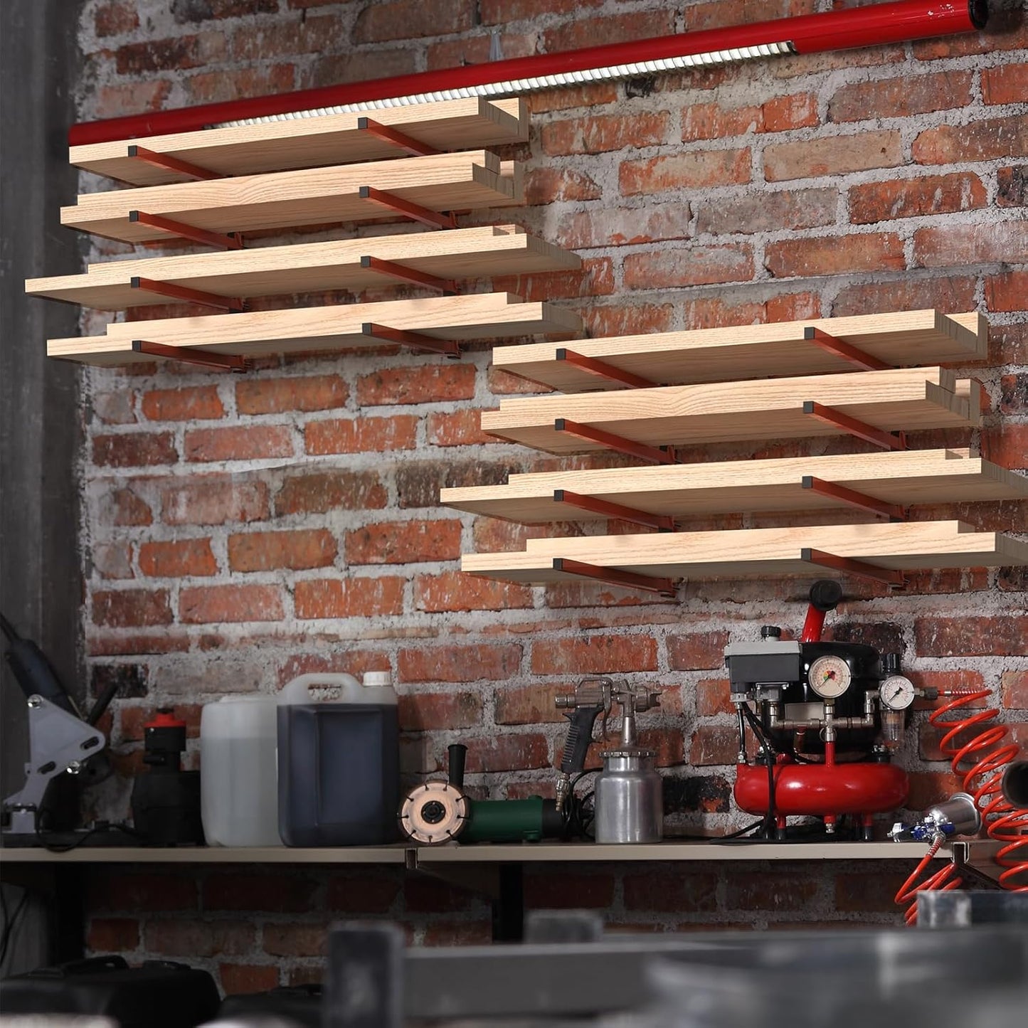 NANANARDOSO Wall Mount Wood Organizer and Lumber Storage,Heavy Duty Metal Shelf with 4-Level,Lumber Metal Racks for Indoor and Outdoor Use,4 Pack