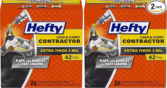 Hefty Heavy Duty Trash Bags, Large | 42 Gallon | For Contractors | 26 Count, Pack of 2