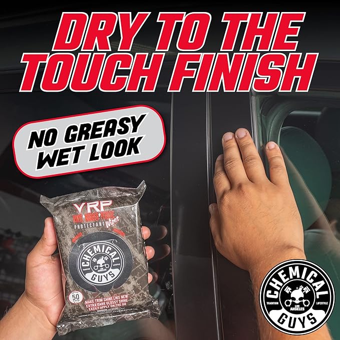 Chemical Guys PMWTVD10750 VRP Shine and Protectant Wipes Mega 100 Pack, For Vinyl, Rubber and Plastic Non-Greasy Dry-to-the-Touch Long Lasting Super Shine Dressing for Tires, Trim and More, (50 Ct)