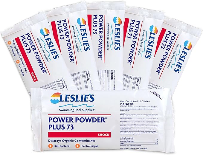 Leslie's Leslie’s Power Powder Plus 73% Cal-Hypo Granular Pool Shock Sanitizer for Crystal Clear Water – Fast-Dissolving, Eliminates Algae & Bacteria – 6 x 1 Pound Bags 25273