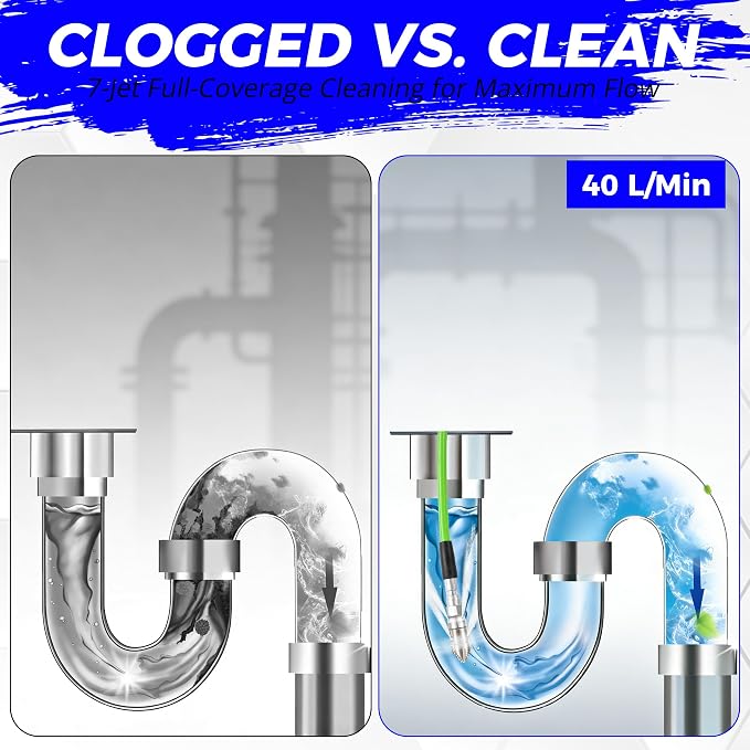 Tool Daily 3/8” NPT Sewer Jetter Rotating Nozzle, Pressure Washer Sewer Nozzle for Drain, Pipe Cleaning, Stainless Steel, 40 L/Min, 3000 PSI