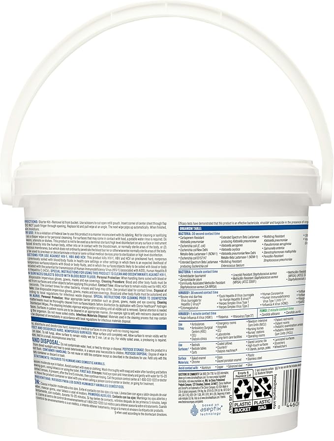 Clorox Healthcare Hydrogen Peroxide Cleaner Disinfectant Wipes, 12" x 11", Bucket, 185 Count (Package May Vary)