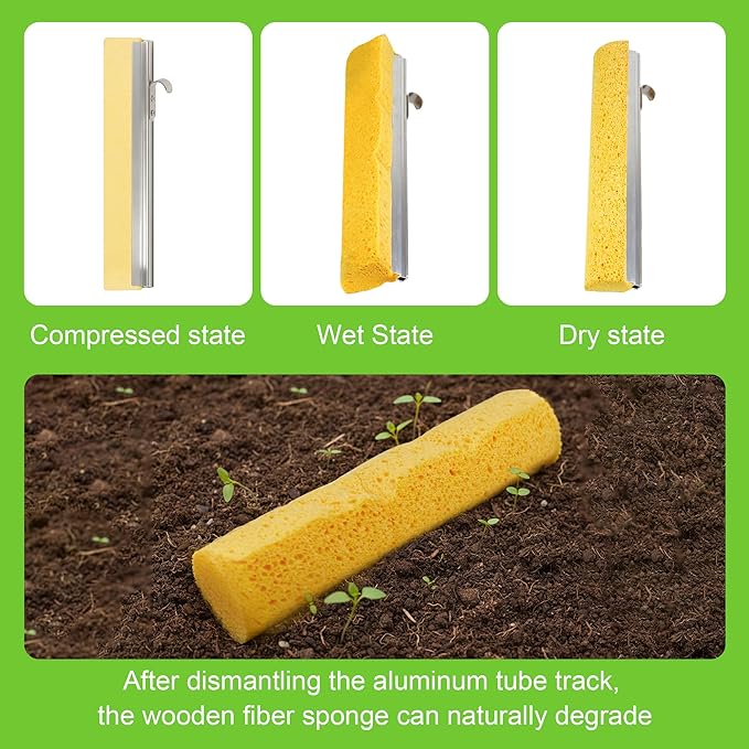 LILAC Cellulose Sponge Mop with 2 Replacement Heads, 4-Color Handle Choices for Zoned Cleaning, Super Absorbent Pop Up Roller Mop for Hardwood,Laminate Floors, Heavy Duty Floor Scrubber (Green)