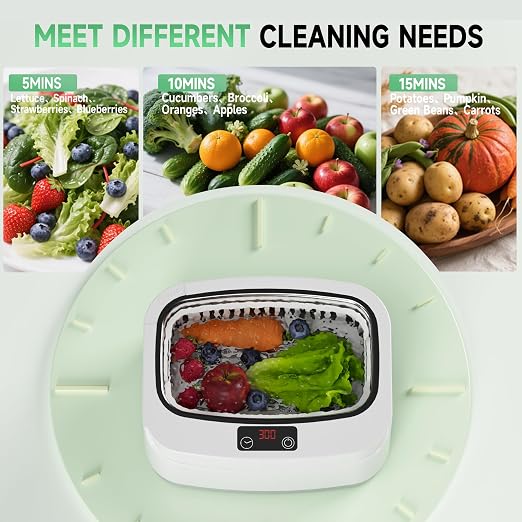 KUNPHY Fruit and Vegetable Washing Machine, Fruit Cleaner 2.5L 40kHz, 3 Timers Ultrasonic Vegetable Cleaner for Family Cleaning