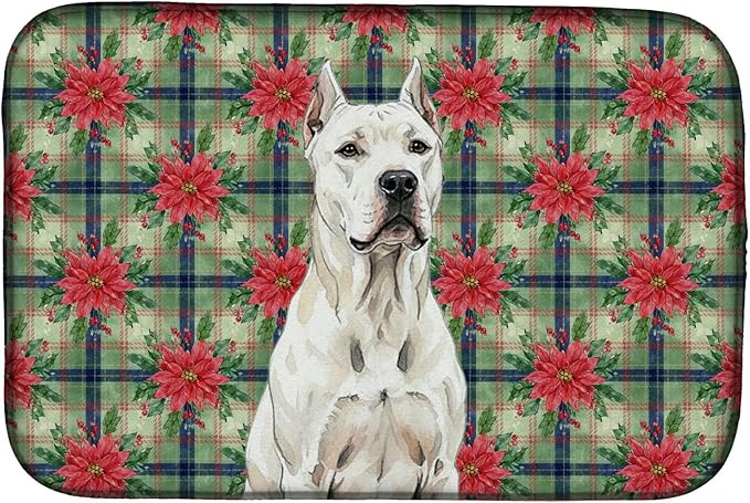 Caroline's Treasures Dogo Argentino Christmas PoinsettIas Dish Drying Mat Absorbent Dish Drying Mat Pad for Kitchen Counter Dish Drainer Mat for Countertop, 14 x 21", Multicolor