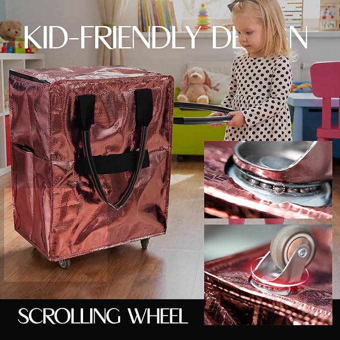 Rolling Tote Bag with Wheels Reusable Grocery Bags on Wheels for Laundry Camping Moving Waterproof