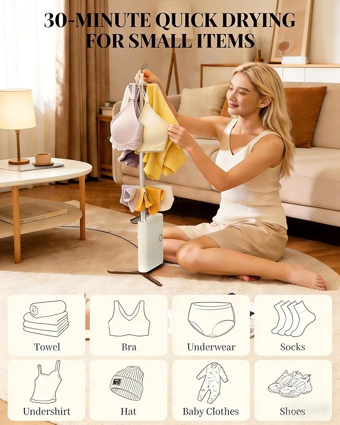 Portable Dryer for Clothes, 3/6/9-Hr Timer, Fragrance Disc, UV Care Light | Mini Compact Foldable Clothes Dryer Machine, Low Noise, Energy Saving, for Laundry Apartment RV Hotel Dorm