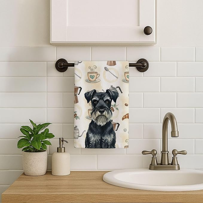 Caroline's Treasures Standard Schnauzer Coffee Bar Kitchen Towel Velour Plush Front and Cotton Loop Back Machine Washable