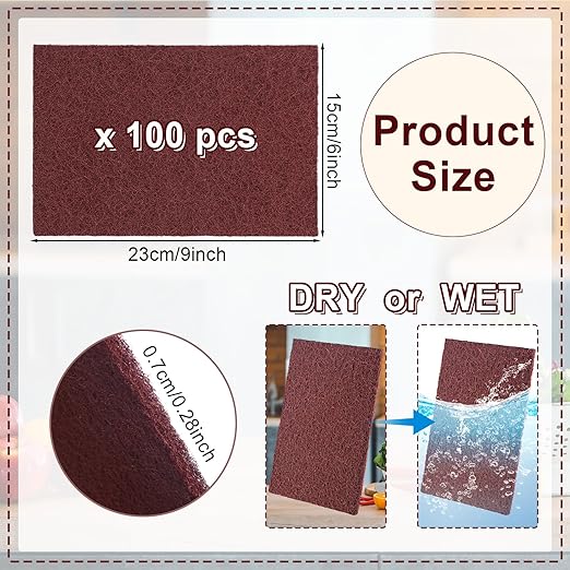 100 Pcs General Purpose Scuff Pads 6 X 9 Inch Red Abrasive Hand Sanding Non-Woven Aluminum Oxide Abrasive Pads Set for Surface Preparation Scuffing Scouring Blending Cleaning