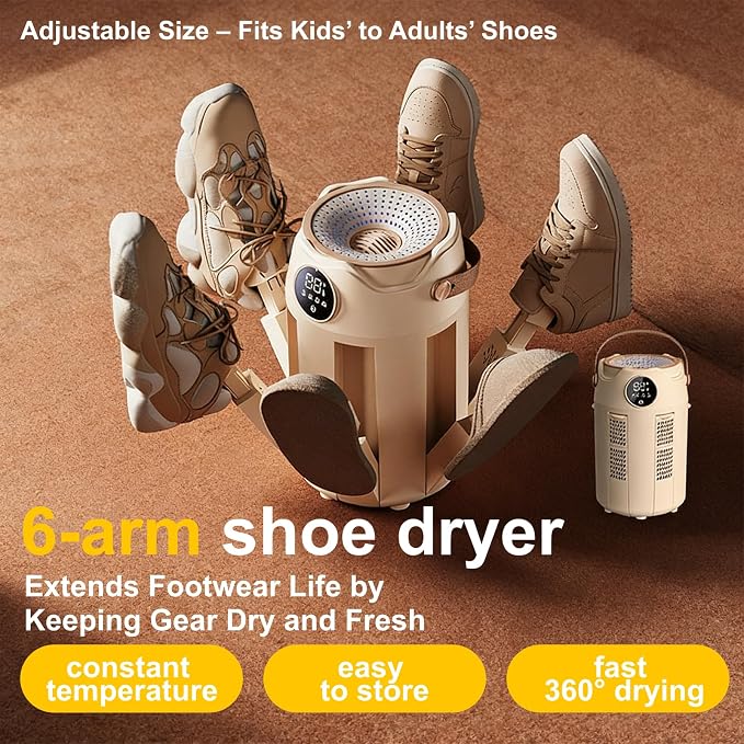 6-Arm Boot and Glove Dryer Family Size – Forced Air Boot Dryer with Heat Blower & Timer. Foldable Ski Boot Dryer, Warmer & Hockey Equipment Dryer for Shoes, Ski Gloves, Hats – Adjustable Rack(White)