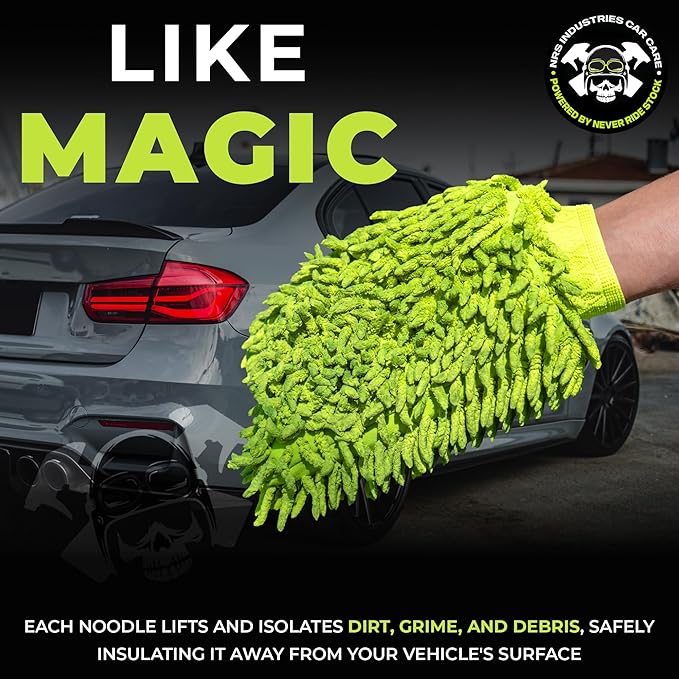 Never Ride Stock 2 Pack Microfiber Car Wash Mitt – Scratch-Free Chenille, Extra Thick & Ultra Absorbent – Safe for Black & Dark Paint – Lint-Free, Reusable Auto Cleaning Glove