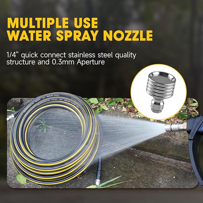 Sewer Jetter Kit for Pressure Washer, 5800PSI Drain Cleaner Hose 1/4 Inch NPT Corner,Showerhead,Rotating rotates,Mushroom Nose,Corner Sewer Nozzle(200FT)