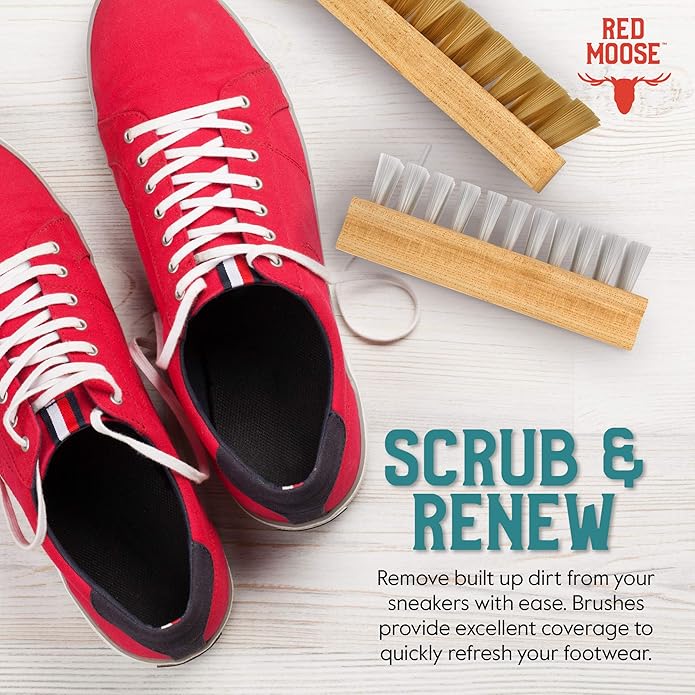 RED MOOSE Shoe & Sneaker Cleaner Kit – Leather, Suede, Nubuck, Canvas & White Shoes with Brush, Foam & Cloth, Made in USA