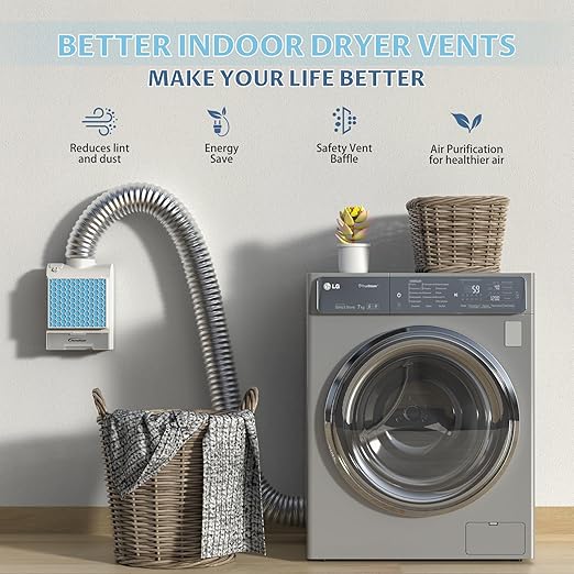 3 in 1 Indoor Dryer Vent Kit, Dryer Vent Box With Stainless Steel Screen Filter, Enhanced Air Quality Water Drawer System,Plus 6 Extra Polyester Filters for Electric Clothes Dryers-2025 New Upgrade