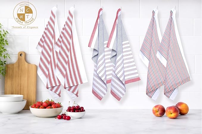 Pack of 6 Cotton Kitchen Towels Set, Dish Towels, Cleaning Rags, Kitchen Dish Cloths for Washing Dishes, Cotton Cleaning Cloths, Ultra Soft, Lightweight & Quick Dry, Flat Weave, 28"x18" (Rust & Gray)