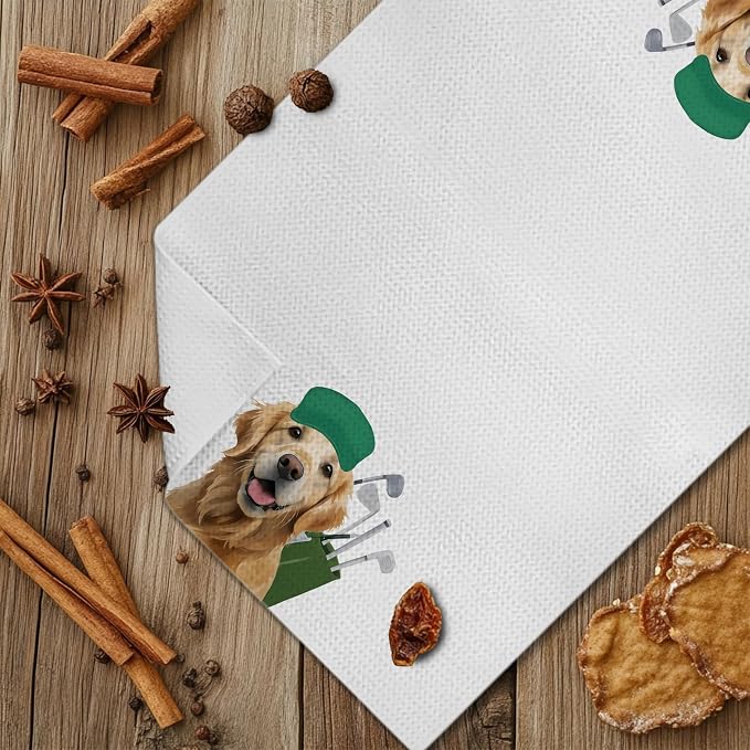 Funny Golden Retriever Golfer Kitchen Towels, Gifts for Golfers Golf Lovers Hand Towels for Bathroom Decor, Golden Retriever Lovers Gifts Dish Tea Towels for Kitchen Decor, 16x24 Inches