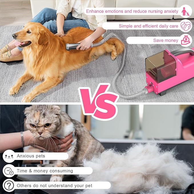 All-in-One Dog Grooming Clippers Kit with Pet Grooming Vacuum & Dog Hair Dryer, 1.8L Dust Cup, 5 Grooming Tools Cats Vacuum for Shedding Grooming