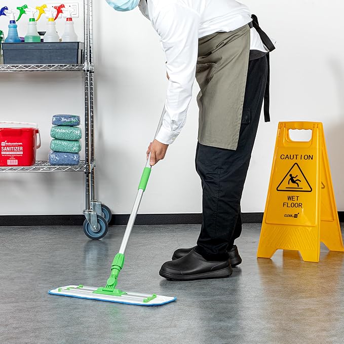Restaurantware Telescopic Mop Handle - 60-Inch Aluminum Adjustable Heavy-Duty Cleaning Tool With Ergonomic Grip - Green