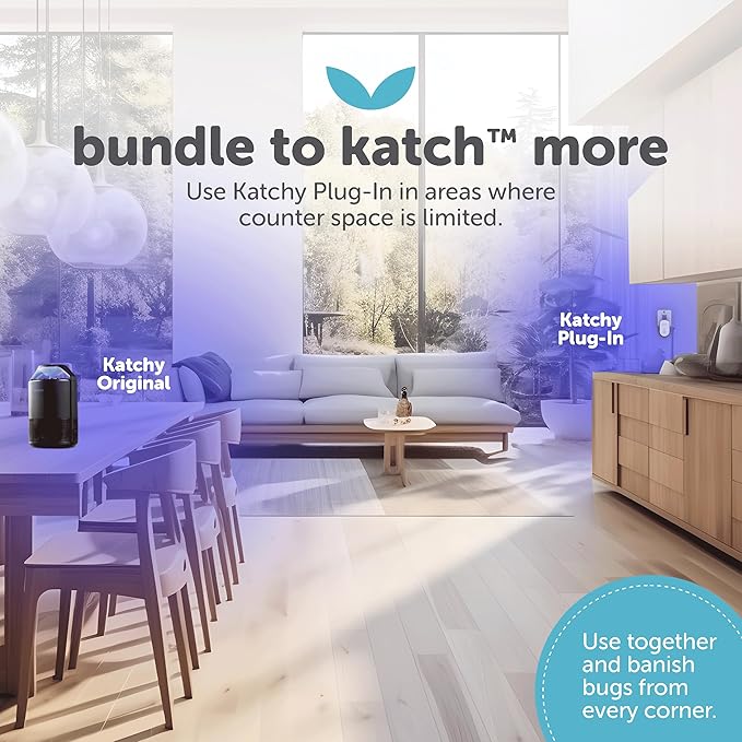 Katchy Plug-in Bug Trap Indoor – Fly Catcher for Mosquito, Gnat, Fruit Fly & Small Moth – Blue Light, Chemical-Free & Eco-Friendly – All Indoor Areas: Kitchen, Living Room & Plants (1 Pack)