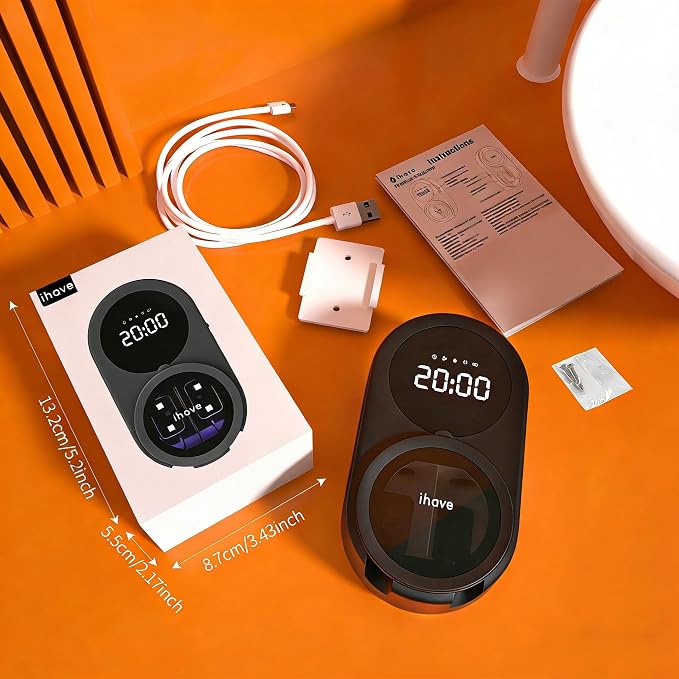 iHave UV Toothbrush Sanitizer Holder 2 Slots Wall Mounted Wave Sensor Auto | UVC+Ion 360 Dual Disinfection (No Dead Zone) • 4H Auto-Cycle (Bacteria Regrow in 4-8H) • Heat & Fan Drying • LED Time Display