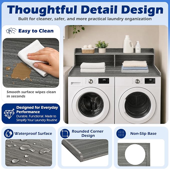 Royxen Laundry Countertop with Storage Universal Fit, Washer and Dryer Countertop with Shelf, Laundry Room Storage, 2-Tier Shelf (Eucalyptus)