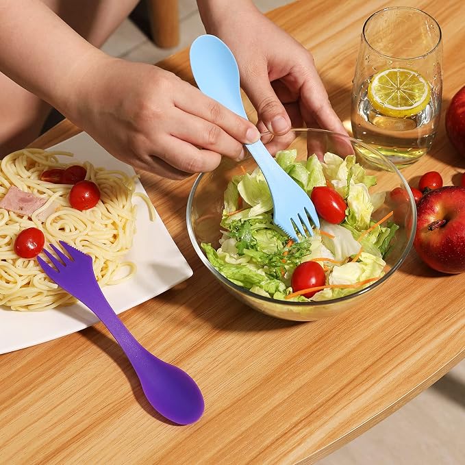 Arroyner 180Pcs Plastic Sporks Tritan Sporks 3 in 1 Travel Fork for Camping, Travel, Home, Restaurant (7 Inch)