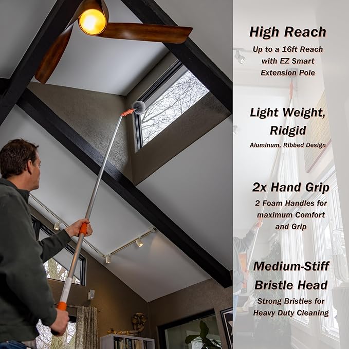 Cobweb Ceiling Fan Powered Duster Interior & Exterior | Adjustable Arm | for Hand use and Extention Pole use | Removable Cleanable Head | EZ Smart Power Duster (Extension Pole Sold Separately)…