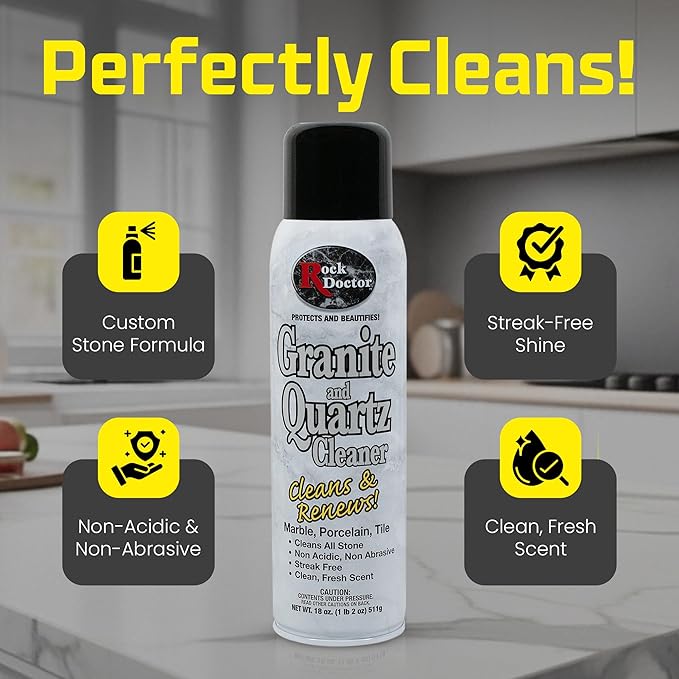 Rock Doctor Granite & Quartz Cleaner Care Kit With Microfiber Cloth, 4 Piece Maintenance Stone Care Combo Kit – Cleans & Renews Marble, Travertine, Tile, and All Other Stone, Fresh
