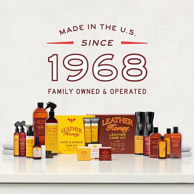 Leather Honey 8oz Conditioner, 16oz Spray Cleaner, and Black Recoloring Balm