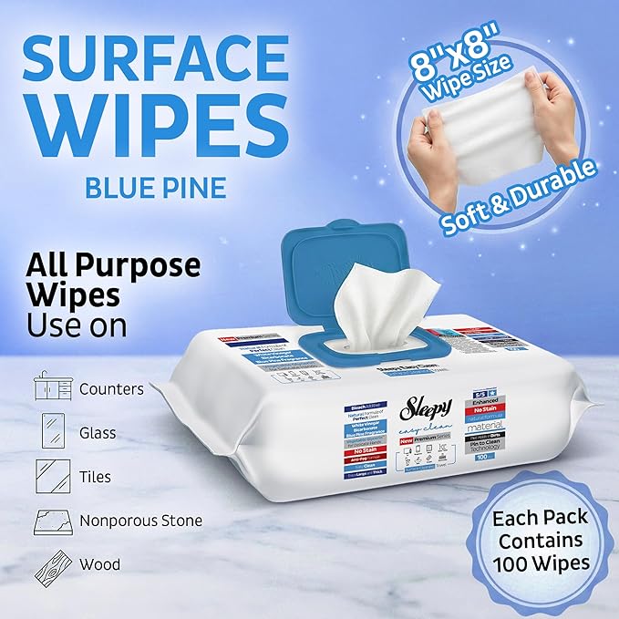 Sleepy Easy Clean XL Heavy Duty Cleaning Wipes (600 Count) – Chlorine-Free Bleach & Vinegar Formula – Large 8"x8" Multi Surface Scrubbing Wipes for Bathroom, Grout, Tile, Glass, Carpet Spots & Stain