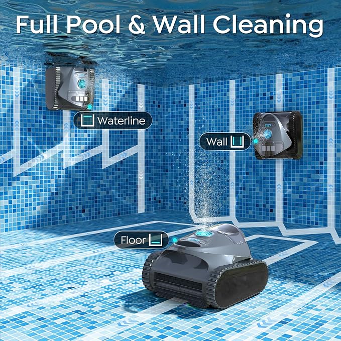C1 Cordless Robotic Pool Cleaner with 180Mins, Wall Climbing & Waterline Cleaning, Long Runtime, Dual Layers, Automatic Pool Vacuum with APP, Multi Cleaning Modes and Paths, Transparent Slate Navy