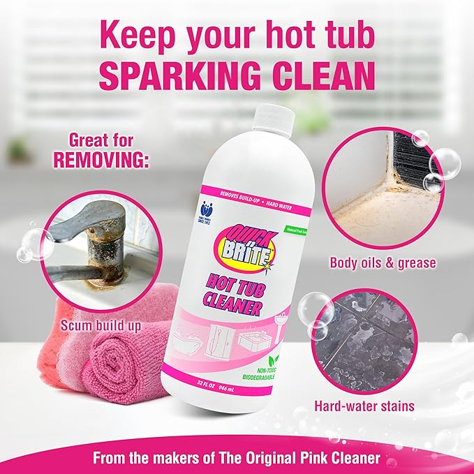 Quick N Brite Heavy Duty Hot Tub Cleaner Kit - Non-abrasive Cleaning Gel with Sponge and Cloth, 32 oz. (Packaging May Vary)