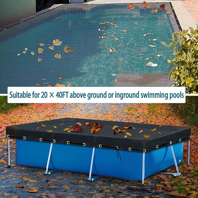 20x40 Ft Pool Leaf Net Cover For Inground Pools/Above Ground, Durable Black Mesh Swimming Pool Leaf Net Cover With Rope For Leaves and Debris, Tear Resistant, UV Resistant, and Reatherproof (20×40 Ft)