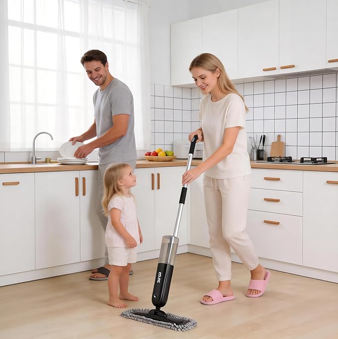 Electric Spray Mop Floor Cleaner with 2 Mopping Pads 720ml Bottle & Scraper 360° Swivel Head Lightweight Cordless Wet Dry Cleaner for Hardwood Floor Cleaning Laminate Tile Wood Vinyl & All Hard Floors