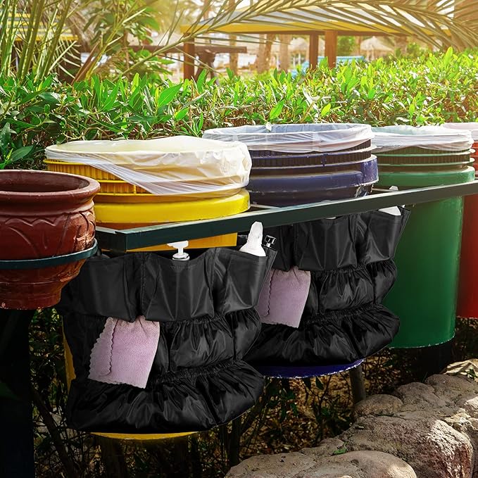 Frienda 4 Pcs Trash Can Caddy Bag Cleaning Caddy Bag for Garbage Bins Trash Holder Cart Garbage Bin Storage Organizer, Fits 32-50 Gallon Can, Janitorial Storage Cleaning Supplies (Black)