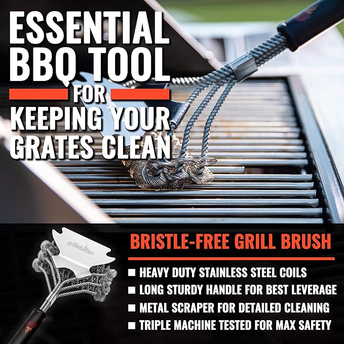 Grillaholics Bristle Free Grill Brush + High Heat Grilling Gloves + Vegetable Grill Basket Bundle