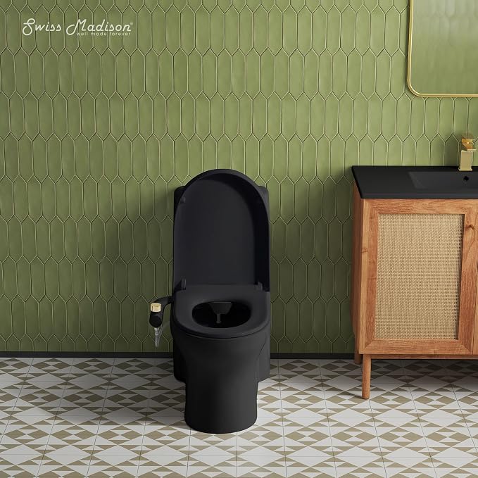 Swiss Madison Aqua Non-Electric Bidet Toilet Attachment in Glossy Black with Polished Gold Hardware