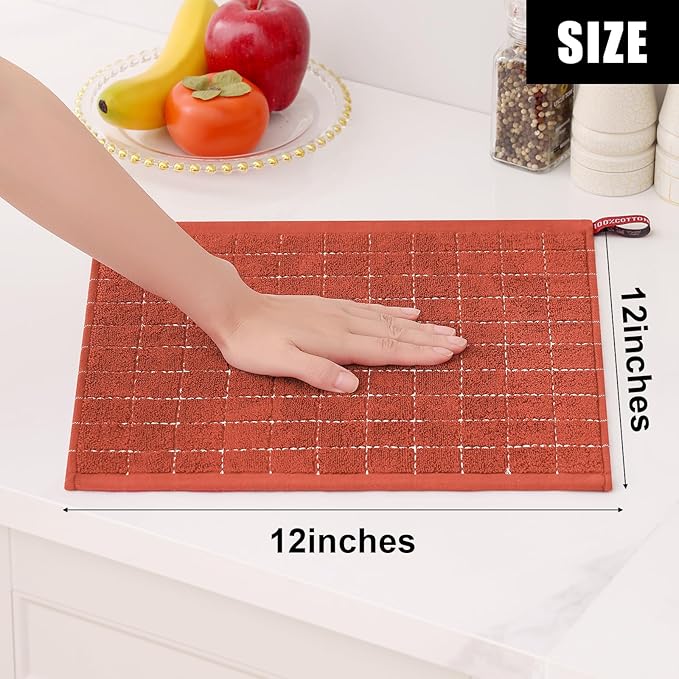 Homaxy 100% Cotton Terry Kitchen Dish Cloths, Ultra Soft and Absorbent Dish Towels for Kitchen, Suitable for Drying and Washing Dishes, 8 Pack, 12 x 12 Inches, Rust