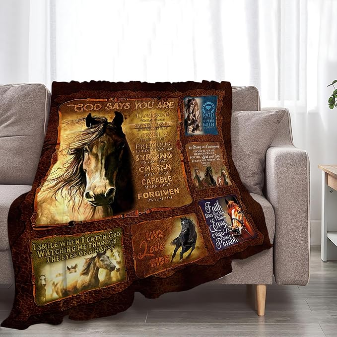 Horse Blanket Throws Christian Gifts for Girls Women Kids Adults - Soft Warm Cozy Fleece Blanket for Couch Sofa Bed 50"x40"