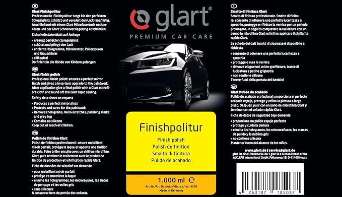 Glart Car Finishing Polish for Deep Shine on Paintwork, Application with a Polishing Machine, 1,000 ml