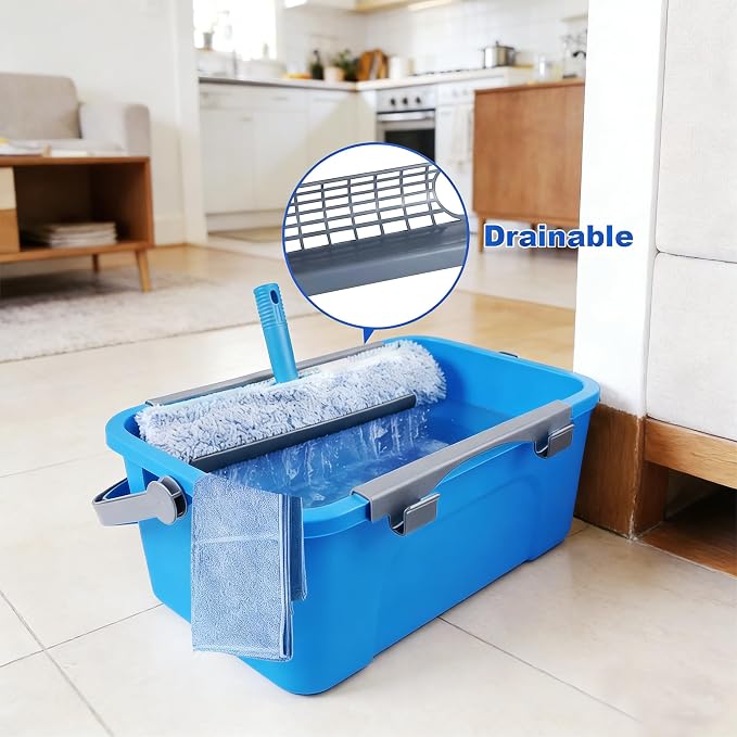 78" Window Cleaning Squeegee Kit with 3-Gallon Bucket, 14" Squeegee and 15" Scrubber, Professional Windows Washing Cleaner Tool for Outdoor, Home, Commercial Use (with Bucket kit)