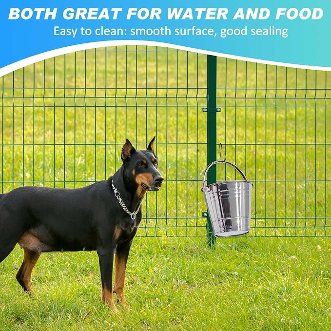 Hicarer 6 Pcs 4.2 Quart Stainless Steel Dog Water Bucket, Heavy Duty Stainless Steel Easy Clean Bucket Water Pails for Dogs Pets, for Kennels Farms Fences Cages Home